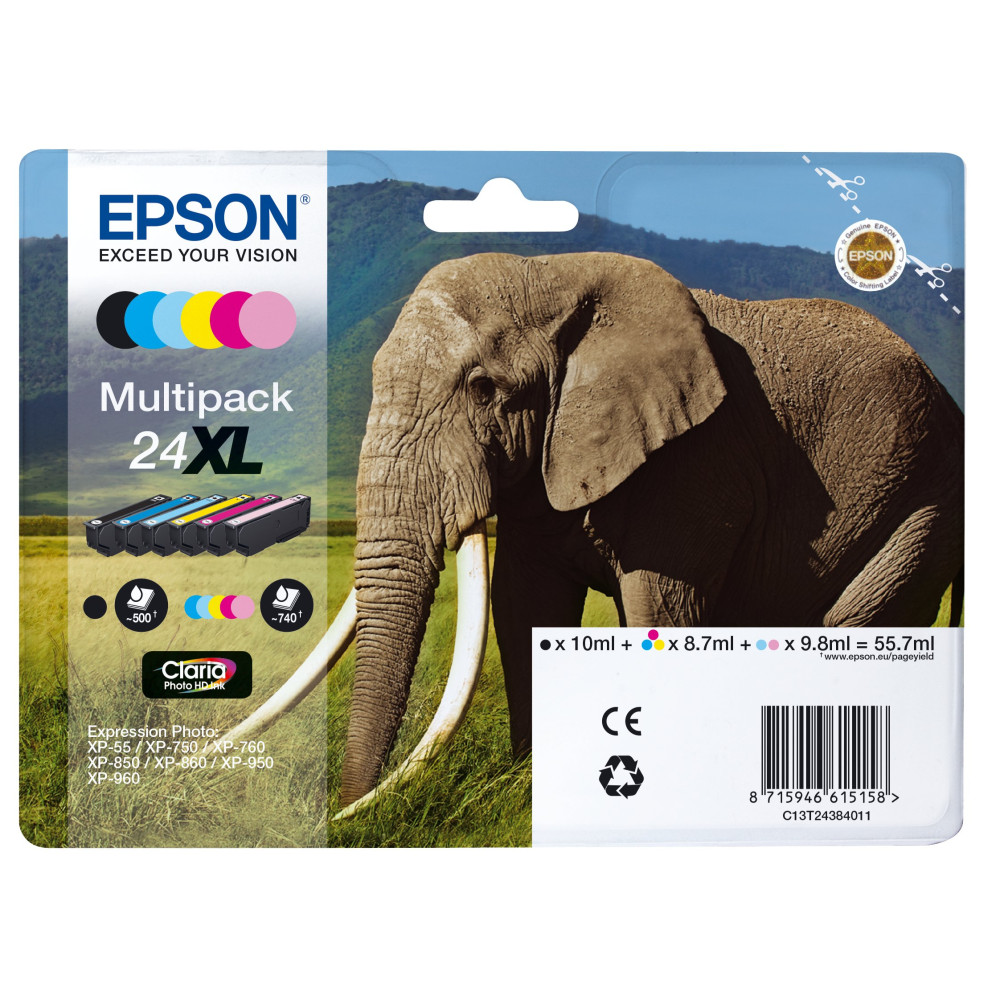 Epson Elephant Multipack 6-colours 24XL Claria Photo HD Ink Epson Elephant Multipack 6-colours 24XL Claria Photo HD Ink