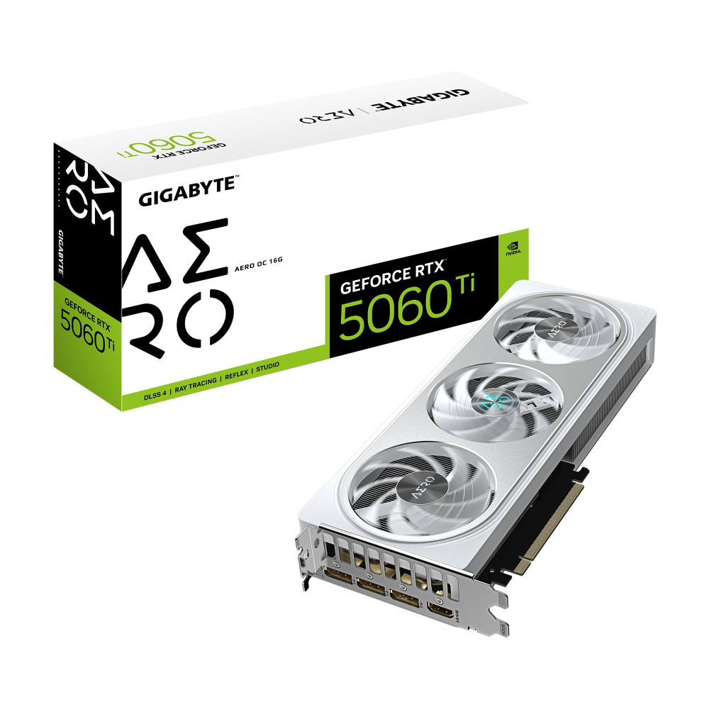 GIGABYTE GeForce RTX 5060 Ti AERO OC 16G Scheda Grafica – 16 GB GDDR7, 128 bit, PCI-E 5.0, 2647MHz Frequenza Core, 3 x DisplayPo GIGABYTE GeForce RTX 5060 Ti AERO OC 16G Scheda Grafica – 16 GB GDDR7, 128 bit, PCI-E 5.0, 2647MHz Frequenza Core, 3 x DisplayPo