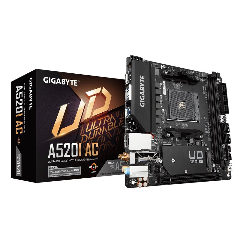 GIGABYTE A520I AC Scheda madre - Supporta CPU AMD Ryzen 5000 Series AM4, VRM digitale a 6 fasi, fino a 5300MHz DDR4 (OC), 1xPCIe