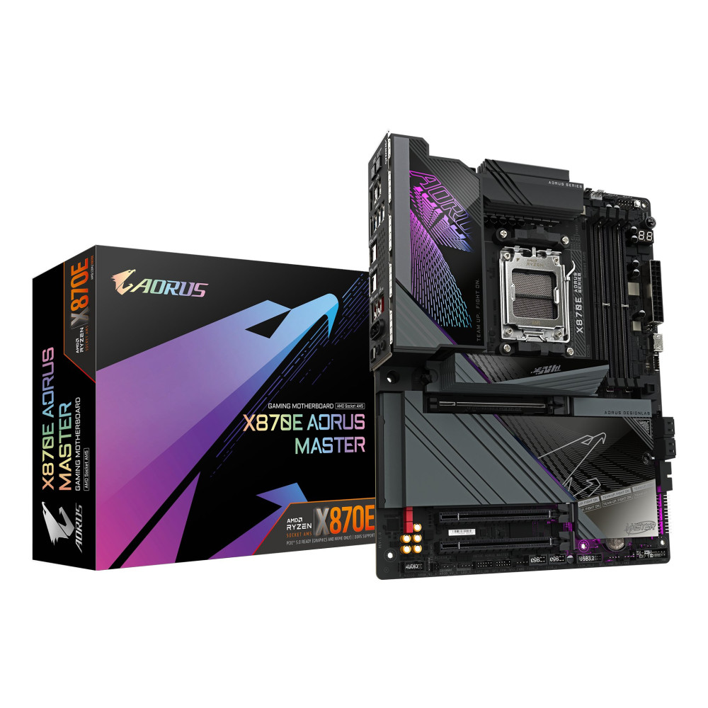 GIGABYTE X870E AORUS MASTER Scheda Madre - Supporta CPU AMD Ryzen 9000, 16+2+2 fasi VRM digitali, fino a 8600MHz DDR5 (OC), 3xPC GIGABYTE X870E AORUS MASTER Scheda Madre - Supporta CPU AMD Ryzen 9000, 16+2+2 fasi VRM digitali, fino a 8600MHz DDR5 (OC), 3xPC