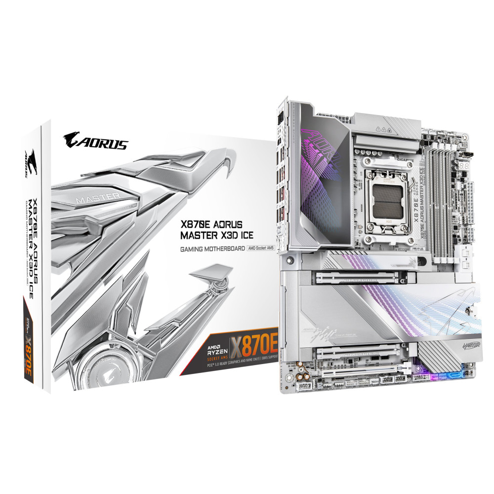 GIGABYTE X870E AORUS MASTER X3D ICE Scheda Madre – Supporta CPU AMD Ryzen 9000, VRM Digitale a 18+2+2 fasi, fino a 9000 Hz DDR5 