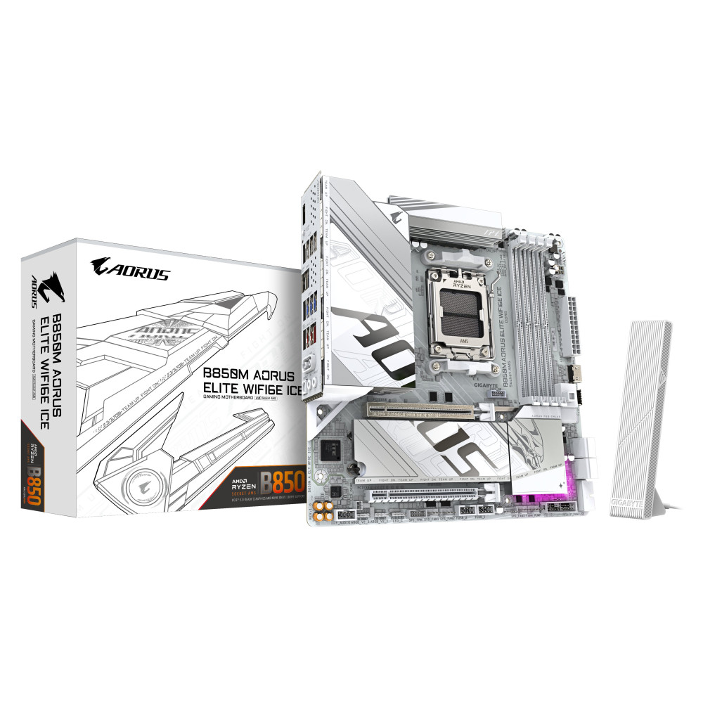 GIGABYTE B850M AORUS ELITE WIFI6E ICE Scheda Madre - Processori AMD Ryzen Serie 9000, 12+2+1 fasi VRM digitali, fino a 8200MHz D