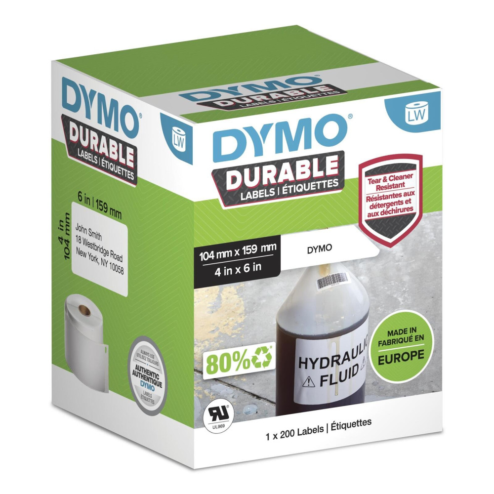 Dymo® Etichetta ad alta uscita originale per etichetta ™, plastica - bianco - adesivo permanentemente, resistente, 1 x 200 etich Dymo® Etichetta ad alta uscita originale per etichetta ™, plastica - bianco - adesivo permanentemente, resistente, 1 x 200 etich