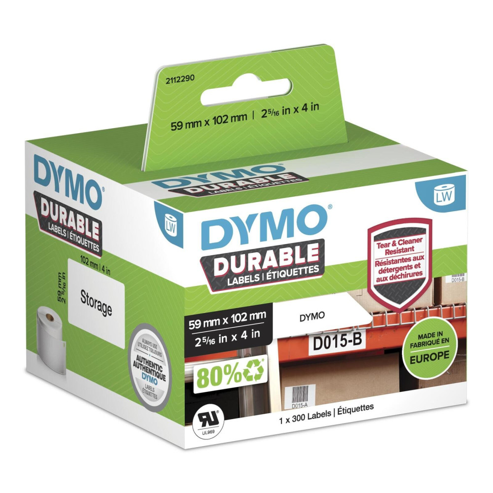 Dymo® Etichetta ad alta uscita originale per etichetta ™, plastica - bianco - adesivo permanentemente, resistente, 1 x 300 etich Dymo® Etichetta ad alta uscita originale per etichetta ™, plastica - bianco - adesivo permanentemente, resistente, 1 x 300 etich