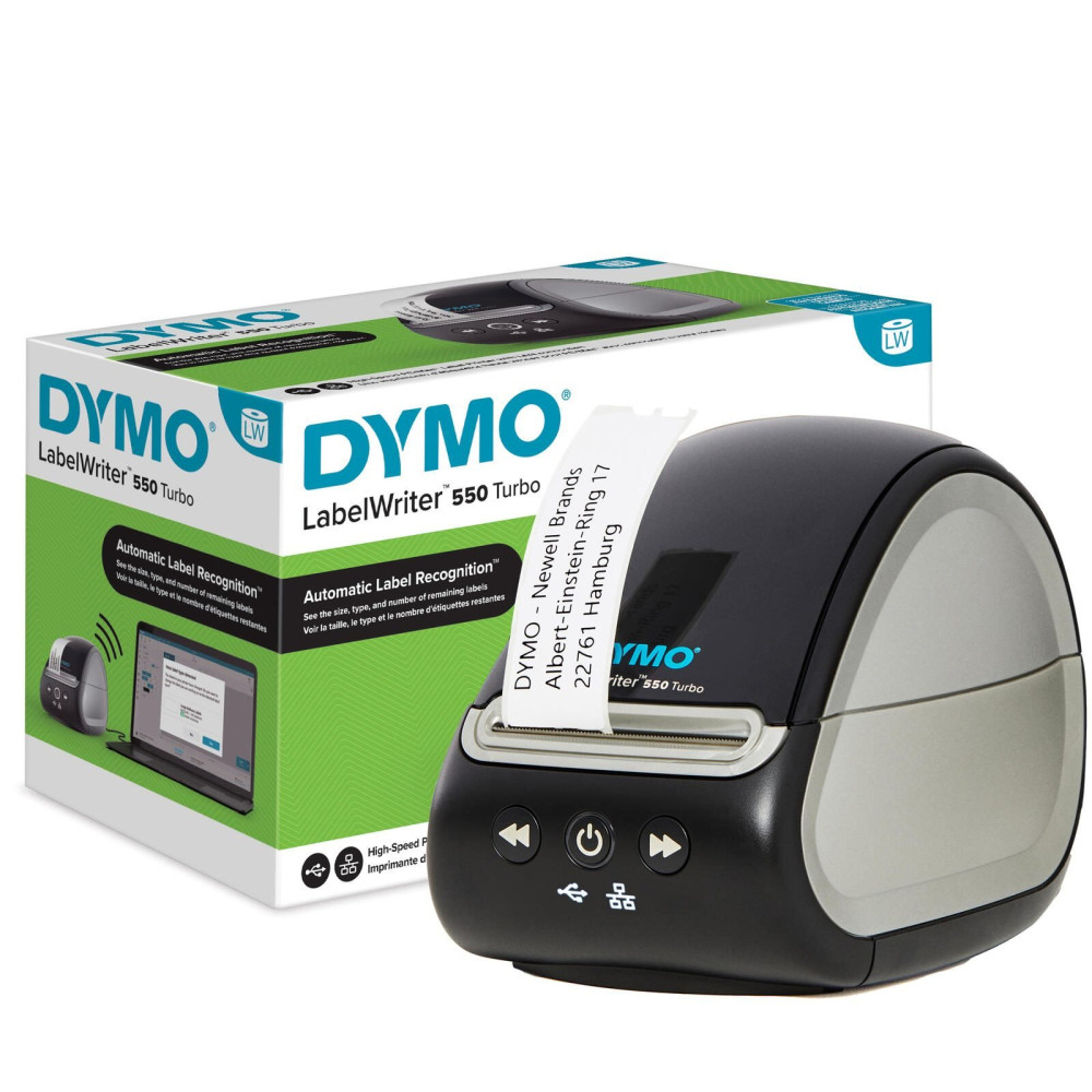 Dymo® LabelWriter ™ 550 Turbo, stampante per etichette per un massimo di 90 etichette/minuto, USB ed Ethernet, 300 dpi. Modello Dymo® LabelWriter ™ 550 Turbo, stampante per etichette per un massimo di 90 etichette/minuto, USB ed Ethernet, 300 dpi. Modello