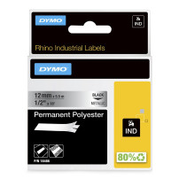 Dymo® Original Ind -script banda per rinoceronte, poliestere permanente - nero su metallico