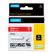 Dymo® Original Ind -script banda per rinoceronte, vinile colorato +N112: N119 - bianco su rosso
