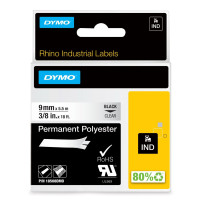 Dymo® Original Ind -script banda per rinoceronte, poliestere permanente - nero su trasparente