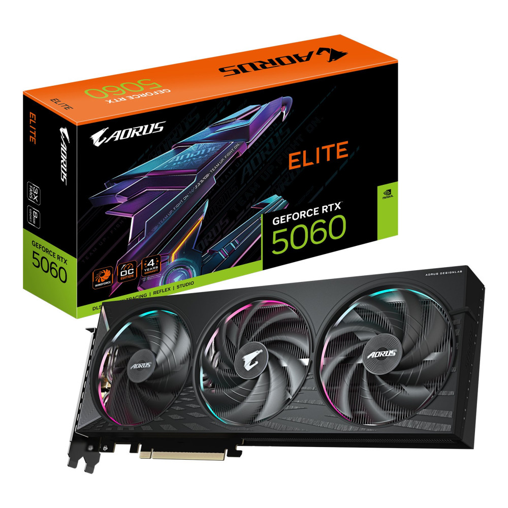 GIGABYTE AORUS GeForce RTX 5060 ELITE 8G Scheda Grafica - 8GB GDDR7, 128bit, PCI-E 5.0, 2722 MHz Frequenza core, 3 x DisplayPort