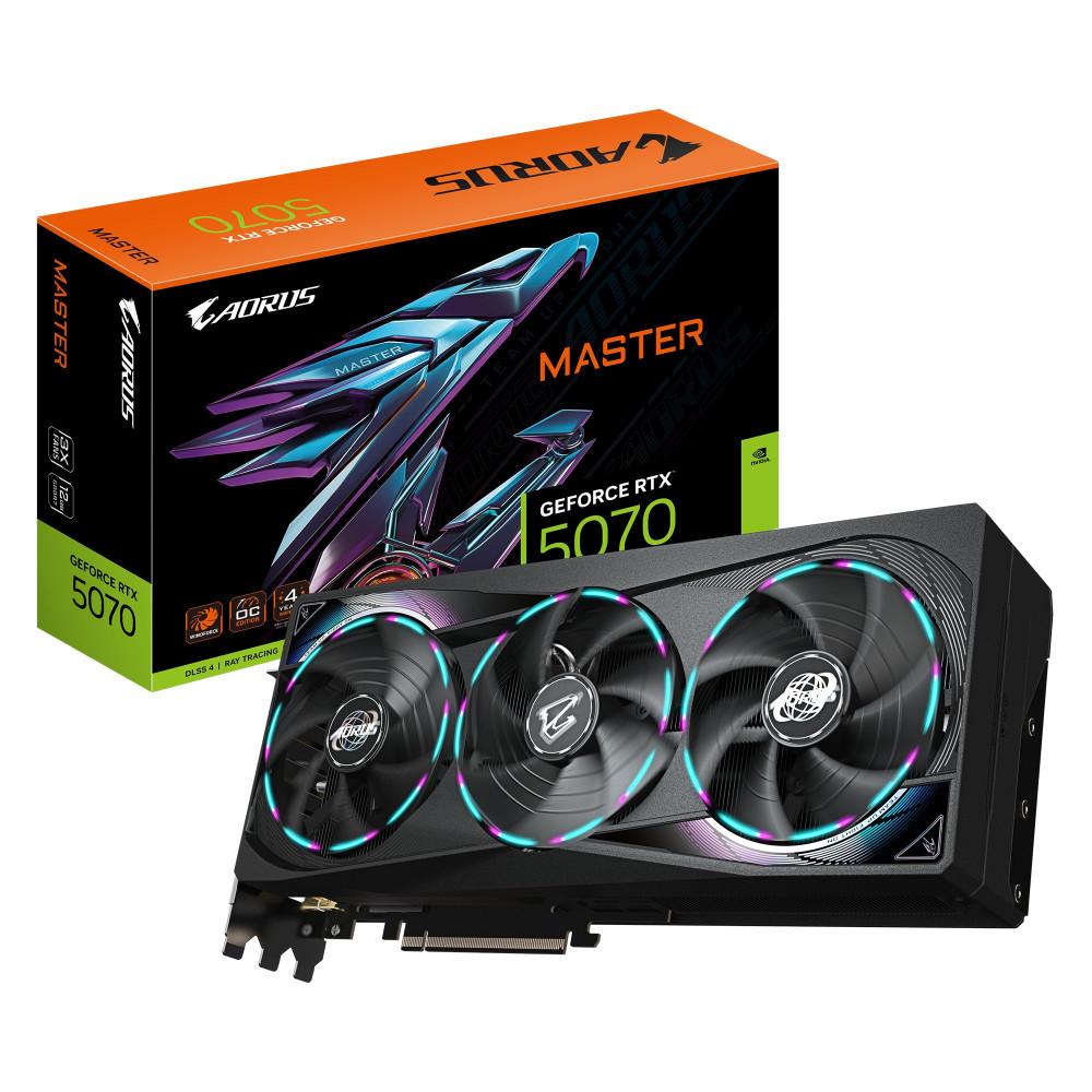 GIGABYTE AORUS GeForce RTX 5070 MASTER 12G Scheda Grafica - 12GB GDDR7, 192 bit, PCI-E 5.0, 2715 MHz Core Clock, 3 x DP 2.1a, 1 
