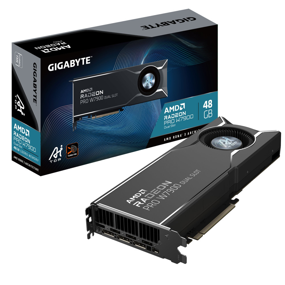 GIGABYTE Radeon PRO W7900 Dual Slot AI TOP 48G Scheda Grafica - 48GB GDDR6, 384 bit, PCI-E 4.0, 3 x DisplayPort 2.1, W7900 AI TO