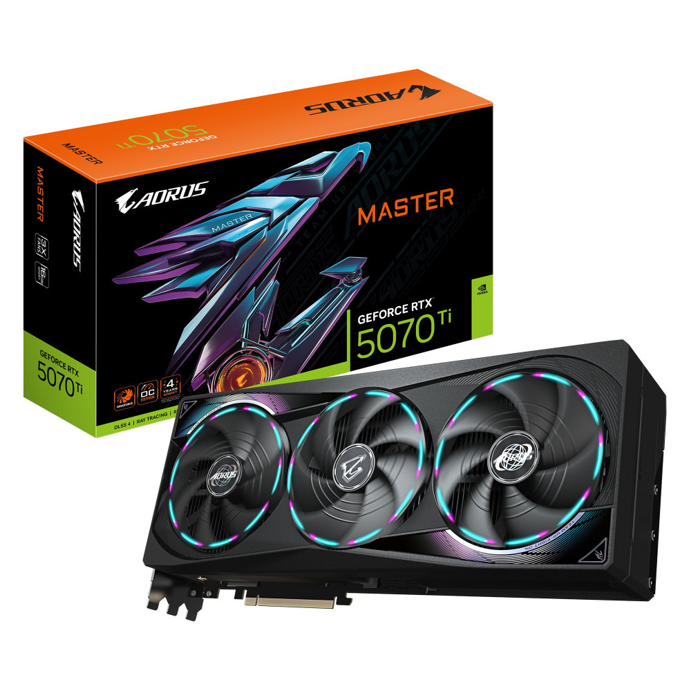 GIGABYTE AORUS GeForce RTX 5070 Ti MASTER 16G Scheda Grafica - 16GB GDDR7, 256 bit, PCI-E 5.0, 2670 MHz Core Clock, 3 x DP 2.1a,