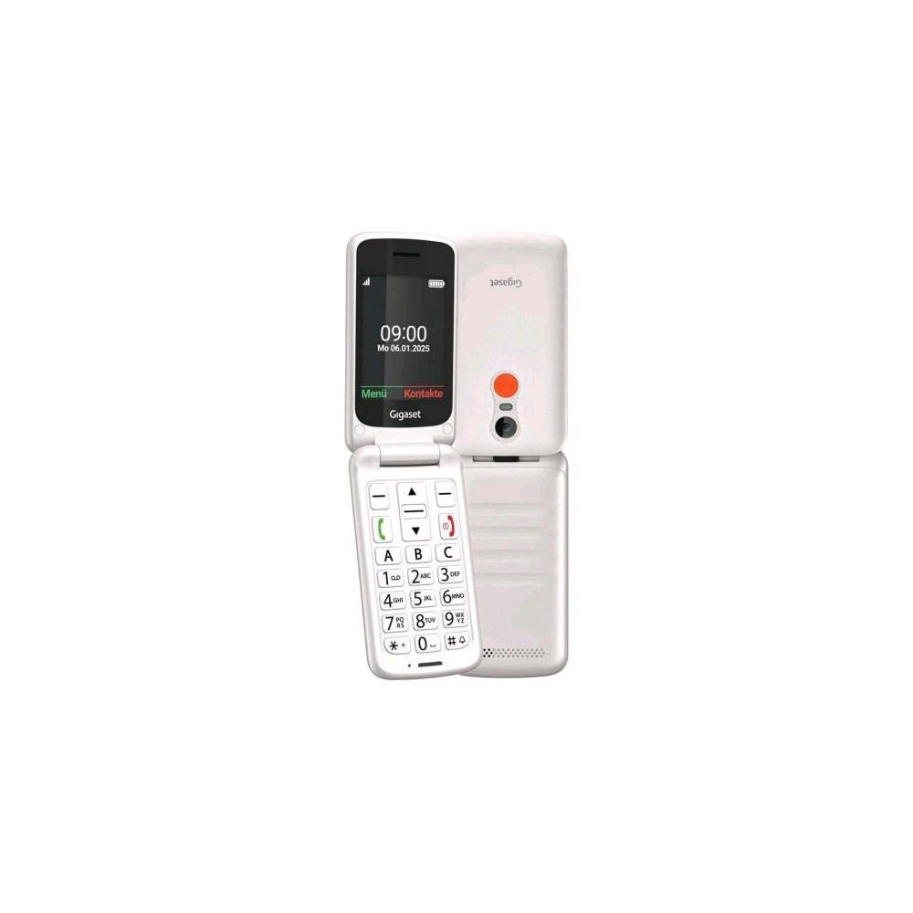 GIGASET GL595 FLIP DUAL SIM 2.8" CLAMSHELL TELEFONO PER ANZIANI TASTI E CARATTERI GRANDI TASTO SOS RESISTENE ALL'ACQUA BIANCO