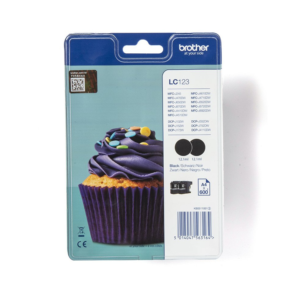 Brother LC123BKBP2DR cartuccia d'inchiostro 1 pz Originale Nero Brother LC123BKBP2DR cartuccia d'inchiostro 1 pz Originale Nero