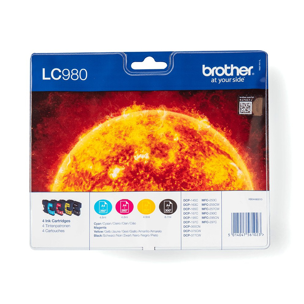 Brother LC-980VALBPDR cartuccia d'inchiostro 4 pz Originale Nero, Ciano, Magenta, Giallo Brother LC-980VALBPDR cartuccia d'inchiostro 4 pz Originale Nero, Ciano, Magenta, Giallo