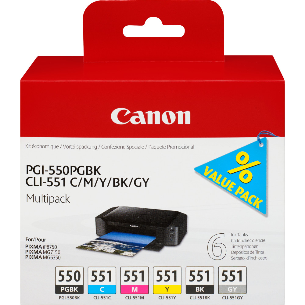 Canon Cartuccia d'inchiostro Multipack PGI-550 PGBK / CLI-551 BK/C/M/Y/GY Canon Cartuccia d'inchiostro Multipack PGI-550 PGBK / CLI-551 BK/C/M/Y/GY
