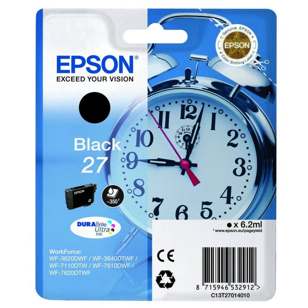 Epson Alarm clock 27 DURABrite Ultra cartuccia d'inchiostro 1 pz Originale Resa standard Nero Epson Alarm clock 27 DURABrite Ultra cartuccia d'inchiostro 1 pz Originale Resa standard Nero