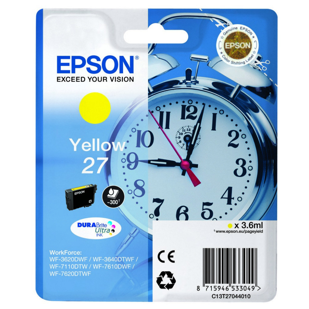 Epson Alarm clock 27 DURABrite Ultra cartuccia d'inchiostro 1 pz Originale Giallo Epson Alarm clock 27 DURABrite Ultra cartuccia d'inchiostro 1 pz Originale Giallo