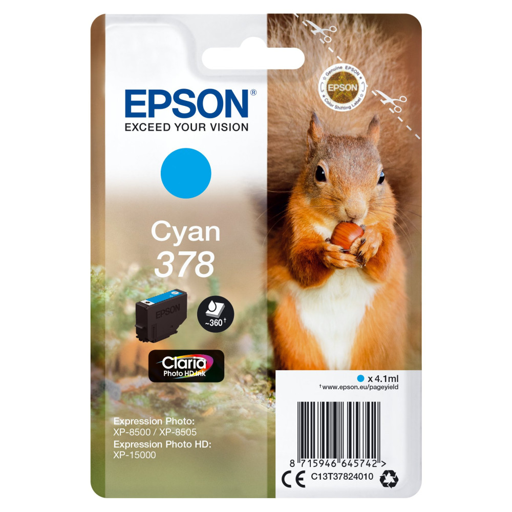 Epson Squirrel Singlepack Cyan 378 Claria Photo HD Ink Epson Squirrel Singlepack Cyan 378 Claria Photo HD Ink