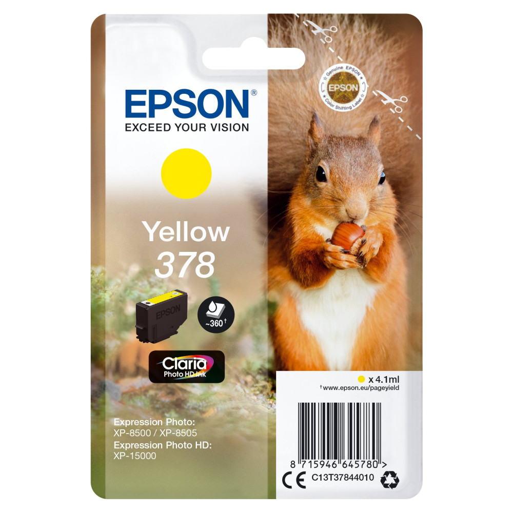 Epson Squirrel Singlepack Yellow 378 Claria Photo HD Ink Epson Squirrel Singlepack Yellow 378 Claria Photo HD Ink