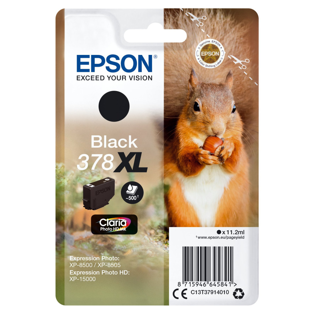 Epson Squirrel Singlepack Black 378XL Claria Photo HD Ink Epson Squirrel Singlepack Black 378XL Claria Photo HD Ink