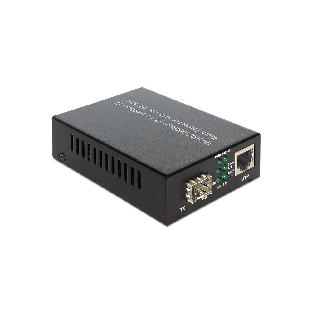 Delock Media Converter 1000Base-T a SFP - Convertitore di Medio Raggio - 1GbE - 10Base-T, 1000Base-LX, 1000Base-SX, 100Base-TX, 