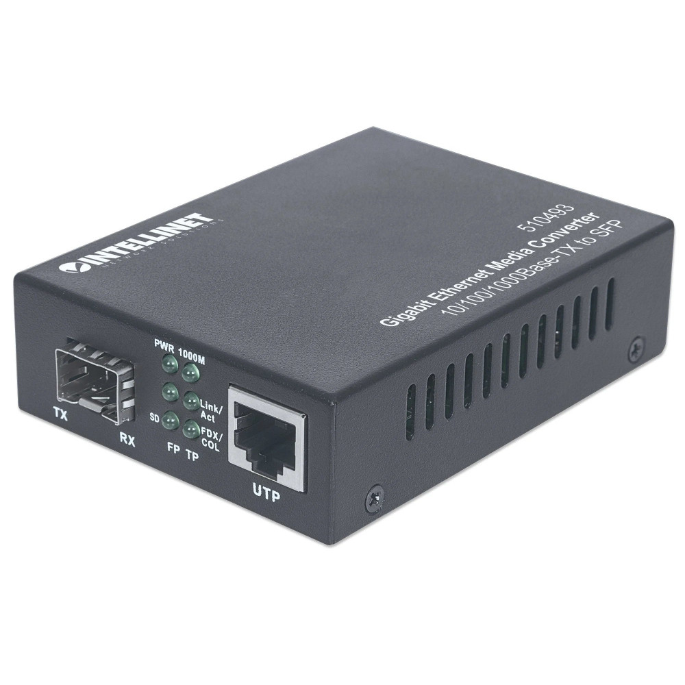 Intellinet Converter di mediasfere Ethernet Gigabit, 10/100/1000Base-Trasferimento a slot SFP vuoto - Convertitore di media - Gb