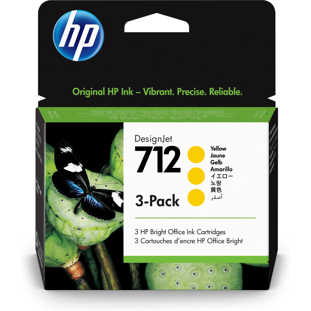 HP Confezione da 3 cartucce di inchiostro giallo originale DesignJet 712 da 29 ml HP Confezione da 3 cartucce di inchiostro giallo originale DesignJet 712 da 29 ml