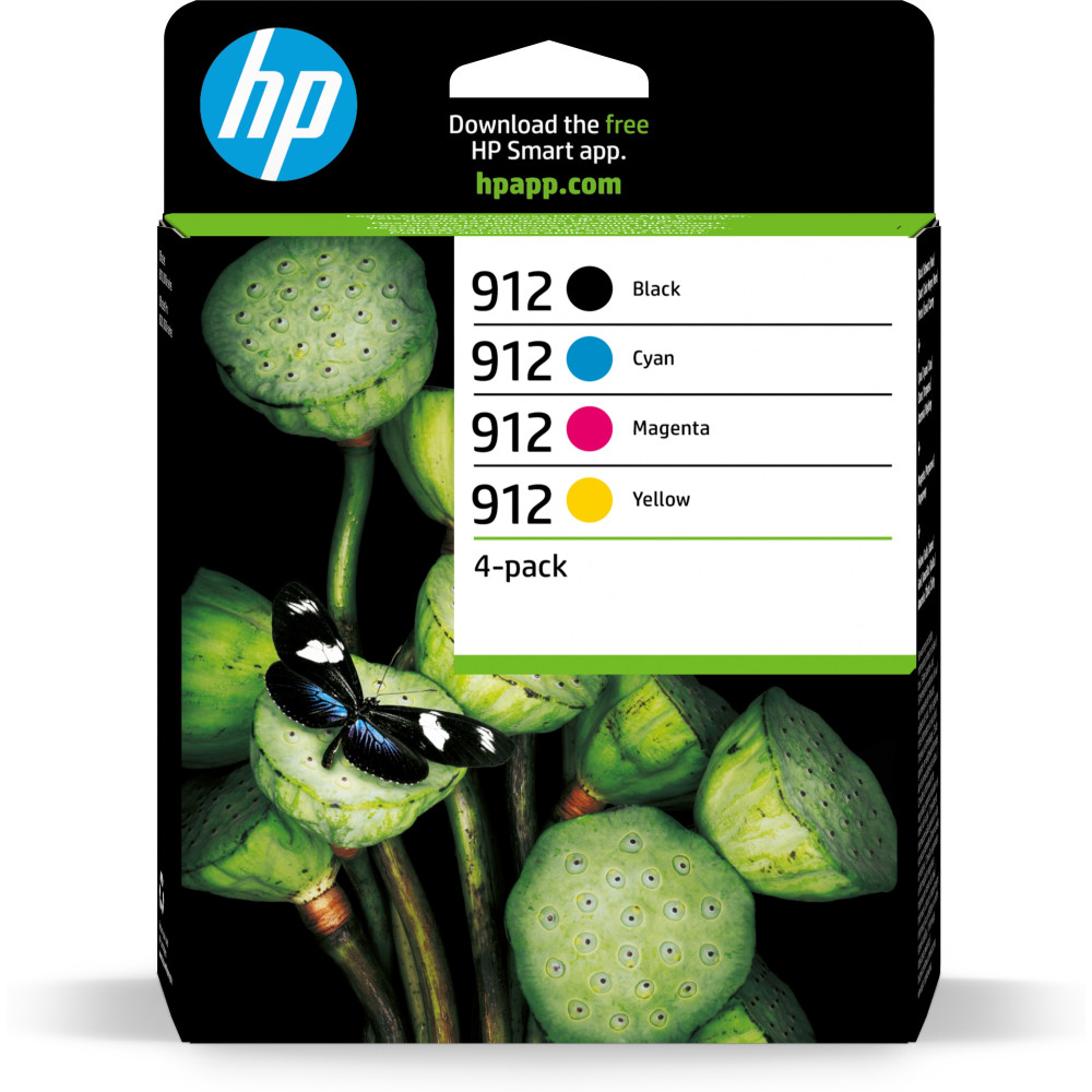 HP Confezione da 4 cartucce di inchiostro nero, ciano, magenta, giallo originali 912 HP Confezione da 4 cartucce di inchiostro nero, ciano, magenta, giallo originali 912