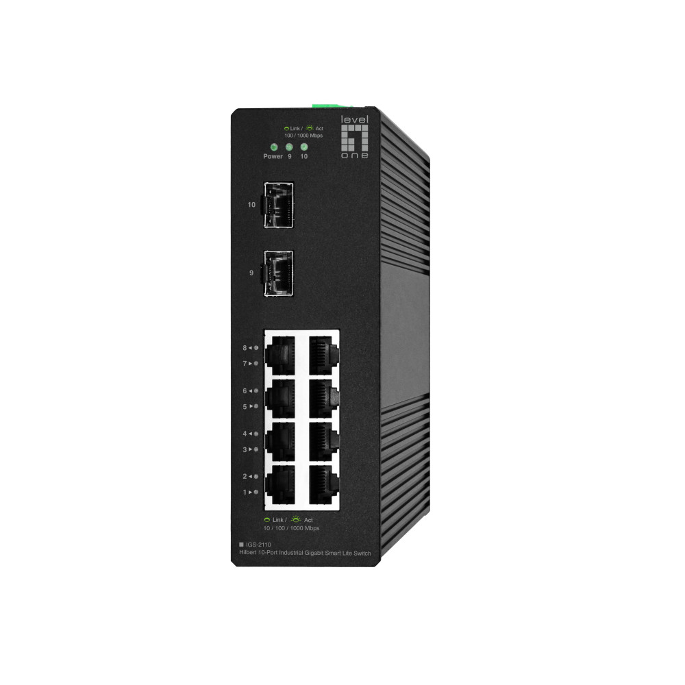 LevelOne Hilbert 10-Port Switch Industriale Gigabit Smart Lite, 8 x Gigabit RJ45, 2 x Gigabit SFP, Gestito, L2, Gigabit Ethernet