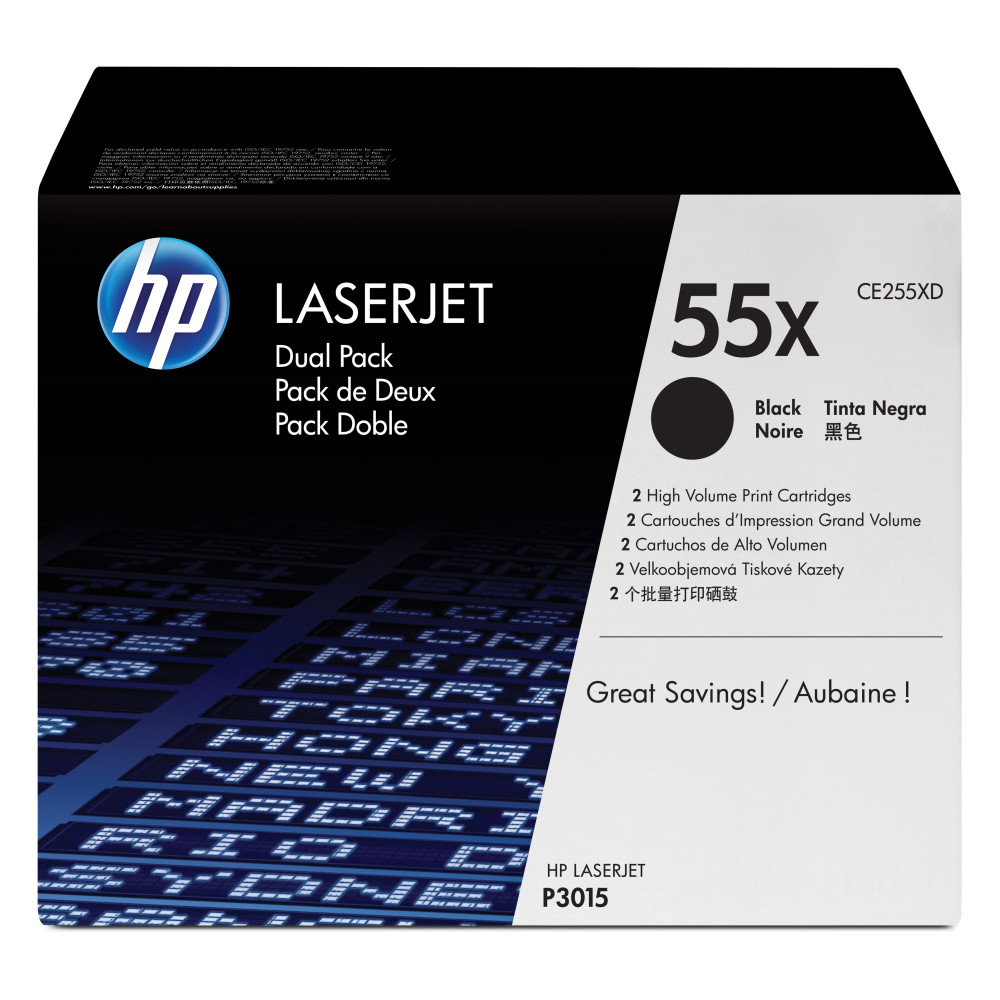 HP Confezione da 2 cartucce originali di Toner nero ad alta capacità LaserJet 55X HP Confezione da 2 cartucce originali di Toner nero ad alta capacità LaserJet 55X