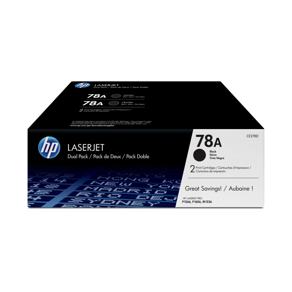 HP Confezione da 2 cartucce originali di Toner nero LaserJet 78A HP Confezione da 2 cartucce originali di Toner nero LaserJet 78A