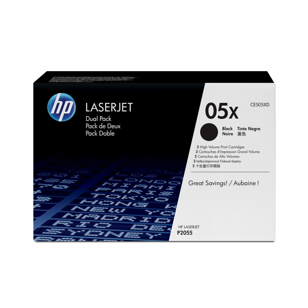 HP Confezione da 2 cartucce originali di Toner nero ad alta capacità LaserJet 05X HP Confezione da 2 cartucce originali di Toner nero ad alta capacità LaserJet 05X