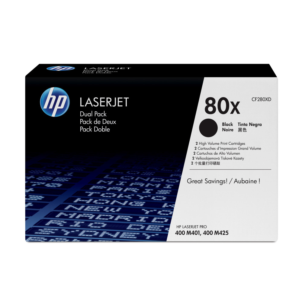 HP Confezione da 2 cartucce originali Toner nero ad alta capacità LaserJet 80X HP Confezione da 2 cartucce originali Toner nero ad alta capacità LaserJet 80X