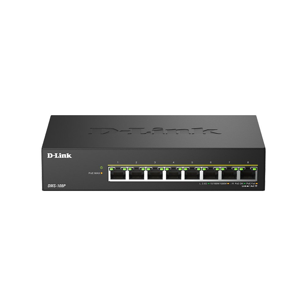 D-Link DMS-108P - Switch - senza gestione - 8 x 10/100/1000/2.5G - Desktop - PoE+ (230 W)