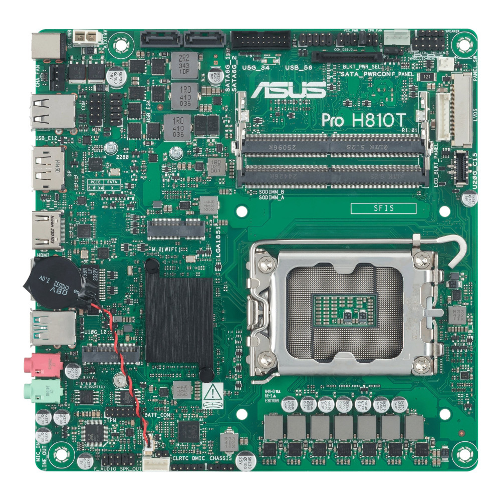 ASUS PRO H810T-CSM - Scheda madre - Mini ITX sottile - LGA1851 Socket - Chipset H810 - USB-C 3.2 Gen 2x2, USB 3.2 Gen 2, USB 3.2