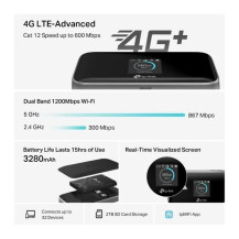 TP-LINK M7750, Router per rete mobile, Nero, Portatile, TFT, 3,66 cm (1.44"), 802.11a, 802.11b, 802.11g, Wi-Fi 4 (802.11n), Wi-F