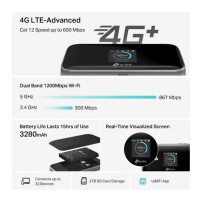 TP-LINK M7750, Router per rete mobile, Nero, Portatile, TFT, 3,66 cm (1.44"), 802.11a, 802.11b, 802.11g, Wi-Fi 4 (802.11n), Wi-F