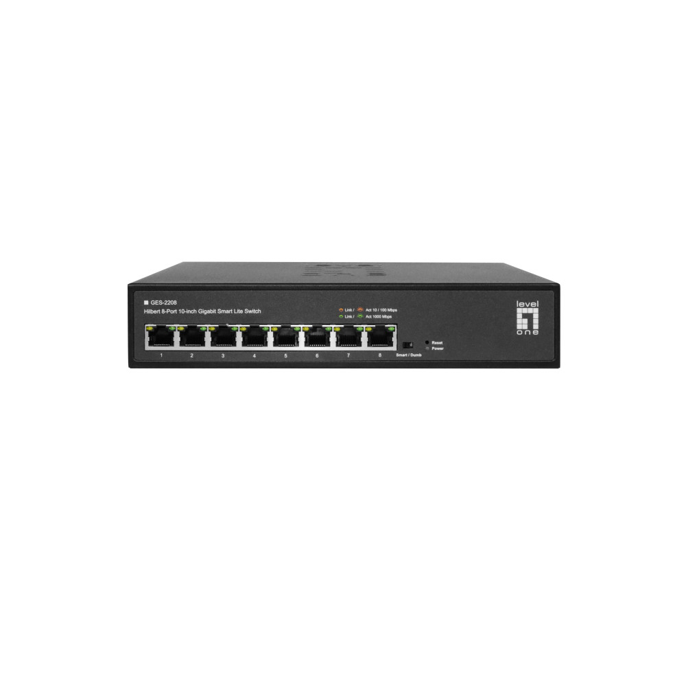 LevelOne Hilbert 10ÔÇØ 8-Port Gigabit Smart Lite Switch, 8 x Gigabit RJ45 (10/100/1000), gestito, L2, Gigabit Ethernet (10/100/1