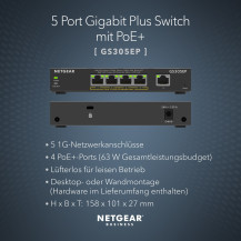 Netgear Plus GS305EP - Switch intelligente - 5 x 10/100/1000 (4 PoE+)