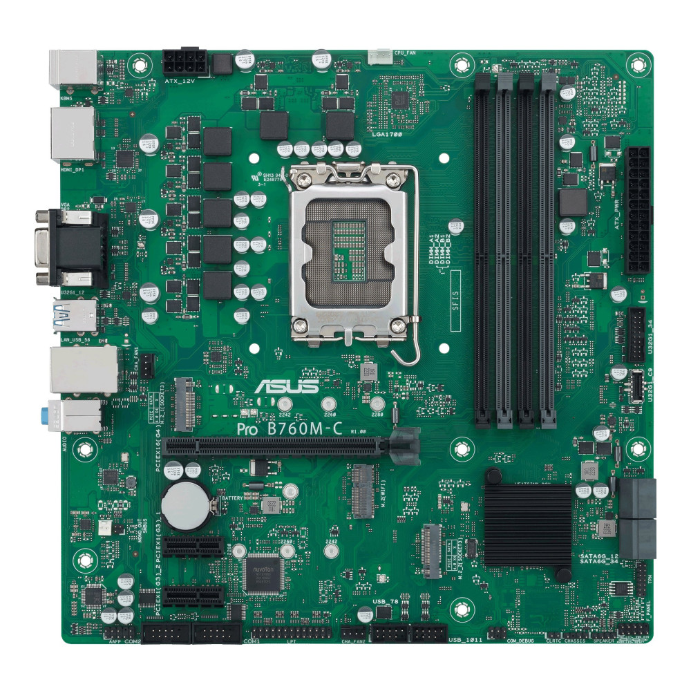 ASUS Pro B760M-C-CSM - scheda madre - micro ATX - montaggio LGA1700 - chip set B760 - USB 3.2 Gen 1, USB-C 3.2 Gen 1 - LAN Gigab