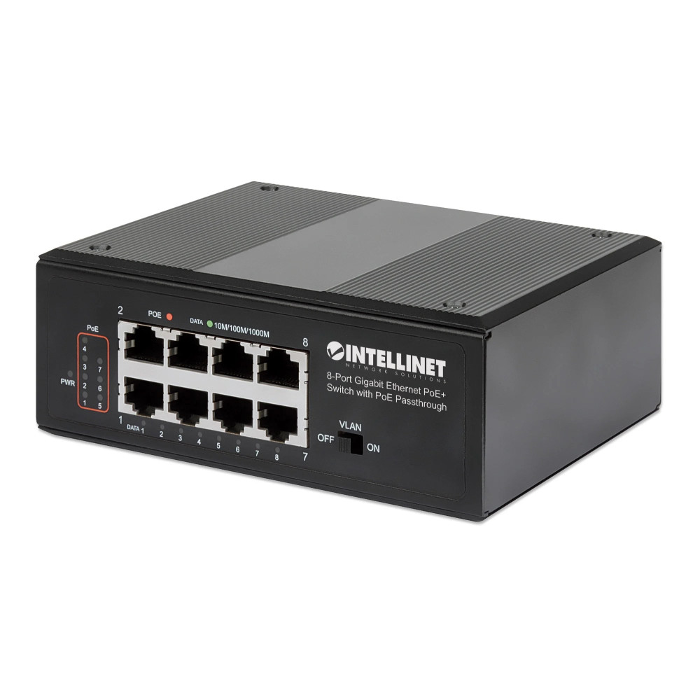 Intellinet PoE-Powered 8-Porta di un Switch Gigabit Ethernet PoE+ Industriale con Pass-through PoE - Switch - senza gestione - 8