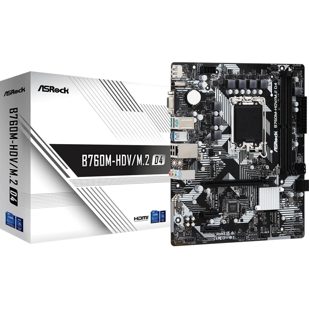 ASRock B760M-HDV/M.2 D4 - Scheda madre - micro ATX - Sockel LGA1700 - Chipset B760 - USB-C 3.2 Gen 1, USB 3.2 Gen 1 - LAN Gigabi