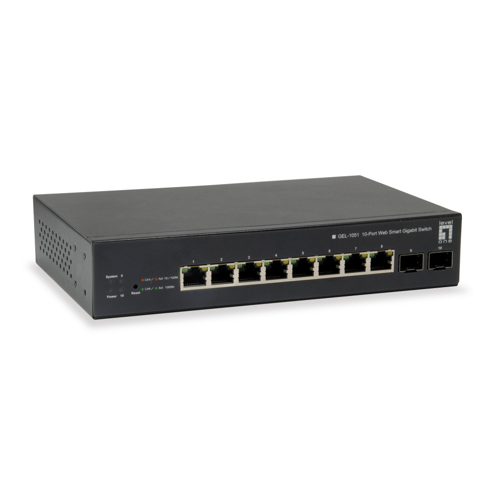 Livello Uno GEP-1051 - Switch - Intelligente - 8 x 10/100 + 2 x Gigabit SFP (Uplink)
