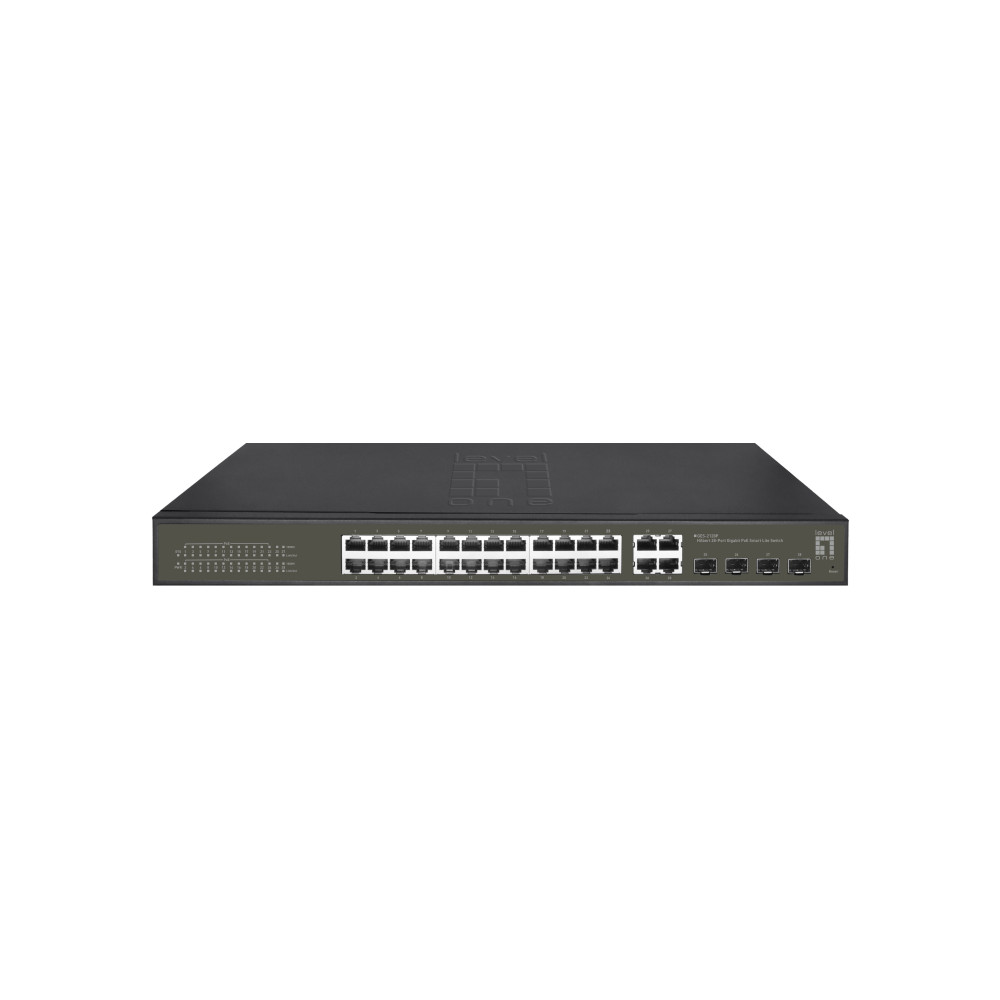 LevelOne Hilbert 28-Port Gigabit PoE Smart Lite Switch, 24 uscite PoE, 4 x Gigabit SFP/RJ45 Combo, 802.3at/af PoE, 380W PoE-Budg