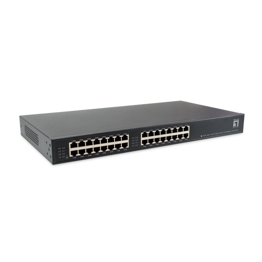 LevelOne POH-1620 16-Port High Power PoE Midspan Hub, 400W, Ethernet veloce, Gigabit Ethernet, 10, 100, 1000 Mbit/s, IEEE 802.3,