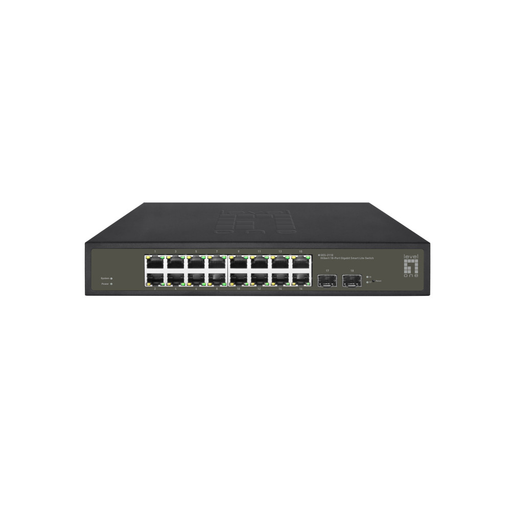 LevelOne Hilbert 18-Switch Gigabit Smart Lite, 16 x Gigabit RJ45, 2 x Gigabit SFP, Gestito, L2, Gigabit Ethernet (10/100/1000), 