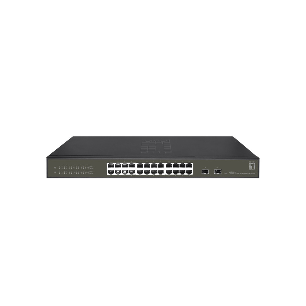 LevelOne Hilbert 26-Porta Gigabit Smart Lite Switch, 24 x Gigabit RJ45, 2 x Gigabit SFP, Gestito, L2, Ethernet Gigabit (10/100/1