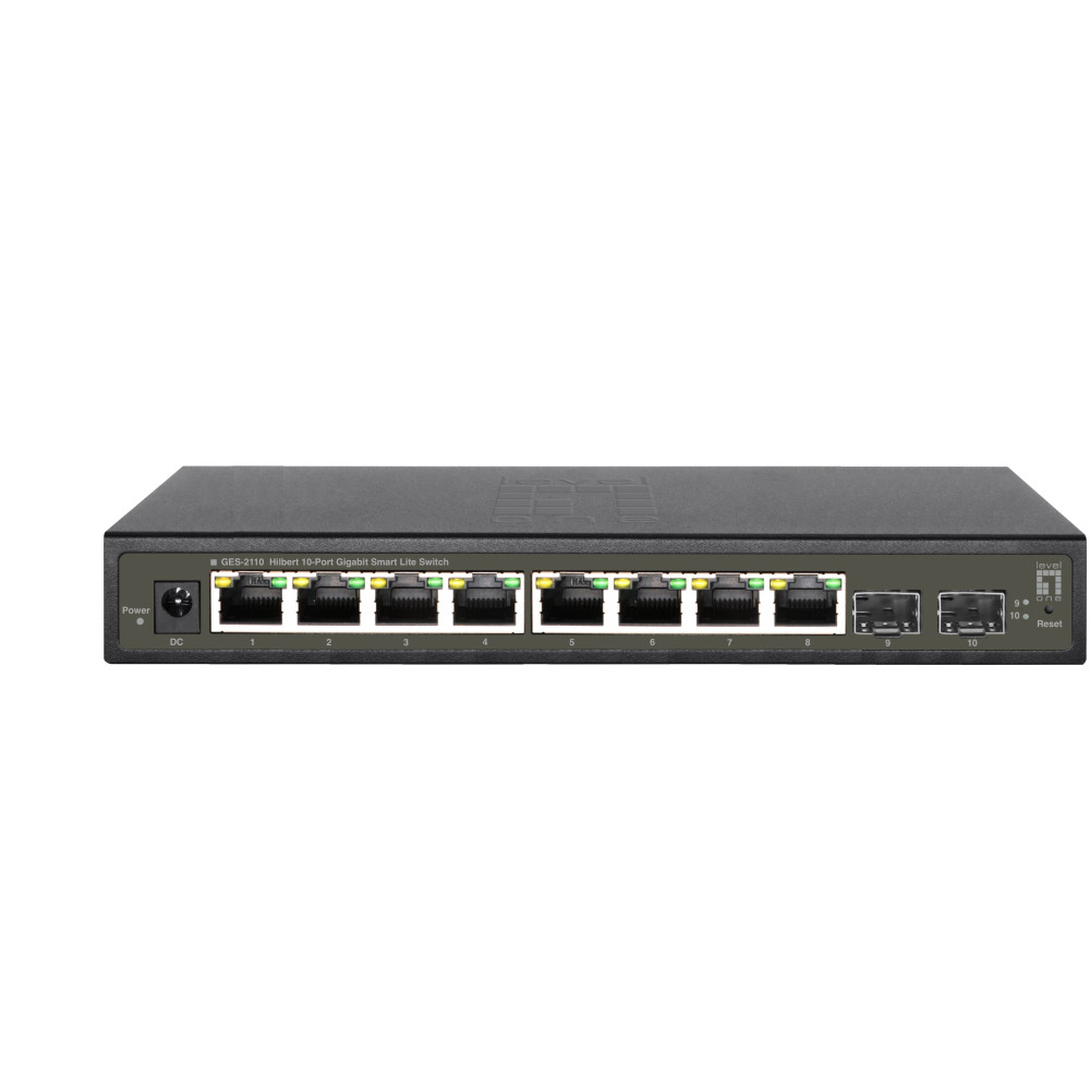 LevelOne Hilbert 10-Switch Gigabit Smart Lite, 8 x Gigabit RJ45, 2 x Gigabit SFP, Gestito, L2, Gigabit Ethernet (10/100/1000), F
