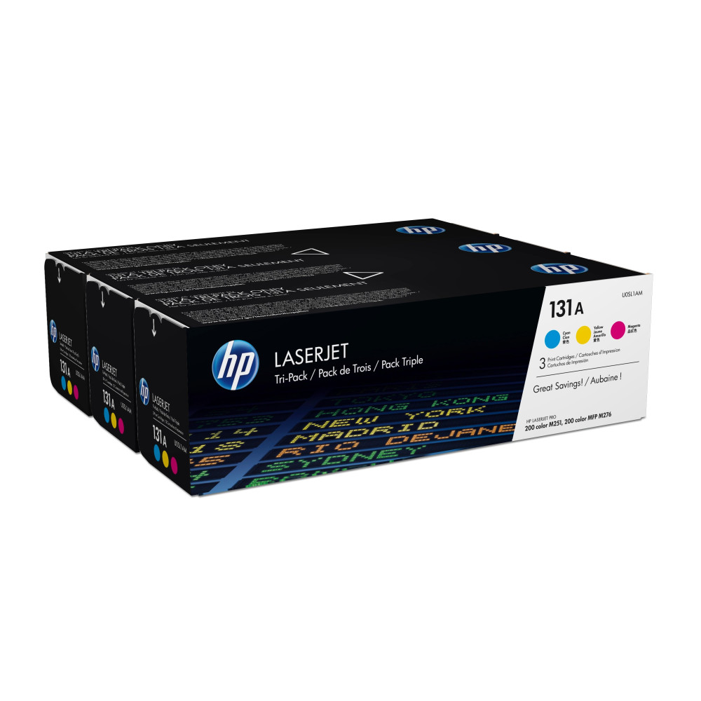 HP Confezione da 3 cartucce Toner originali ciano/magenta/giallo LaserJet 131A HP Confezione da 3 cartucce Toner originali ciano/magenta/giallo LaserJet 131A